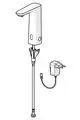 Weißer Waschtischmischer mit elektrischer Verbindung, einschließlich Adapterstecker, gefertigt von HANSA. Das Modell zeigt eine moderne, schlichte Form.